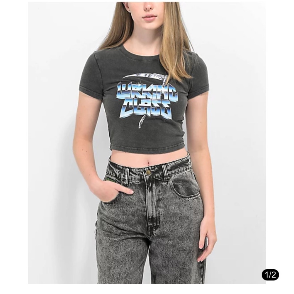Lurking Class By Sketchy Tank Metal Scythe Black Washed Crop Top - Large